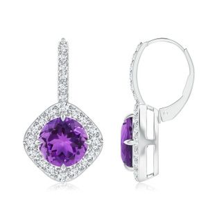 8mm AAA Claw-Set Amethyst and Diamond Leverback Halo Earrings in P950 Platinum