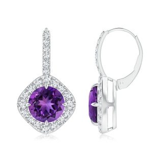 8mm AAAA Claw-Set Amethyst and Diamond Leverback Halo Earrings in P950 Platinum