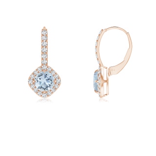 5mm A Claw-Set Aquamarine and Diamond Leverback Halo Earrings in 9K Rose Gold