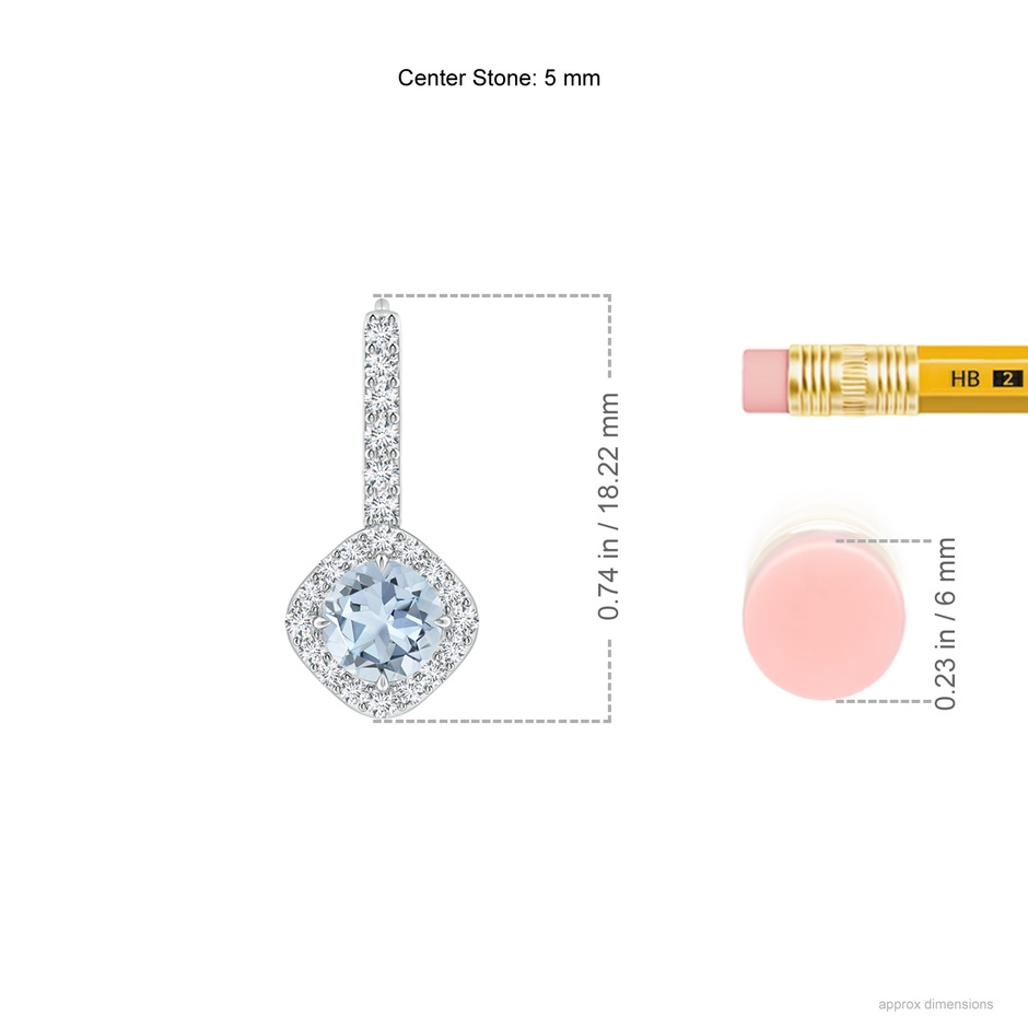 5mm A Claw-Set Aquamarine and Diamond Leverback Halo Earrings in White Gold ruler