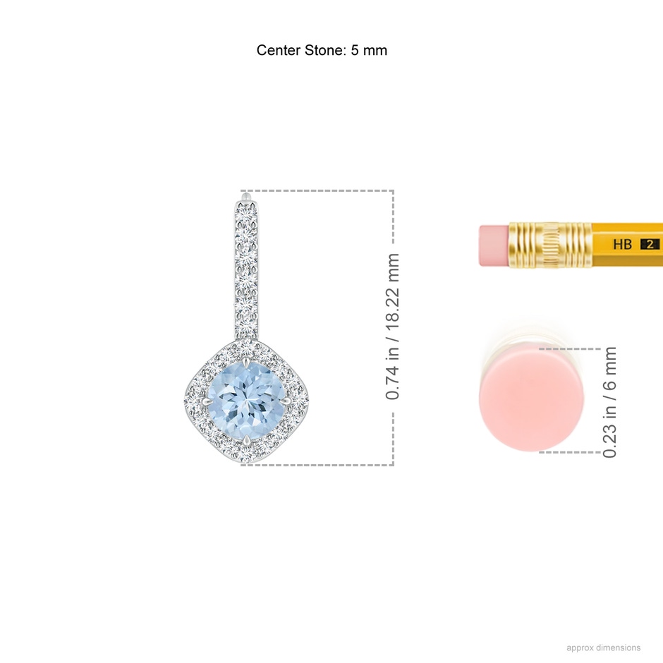 5mm AA Claw-Set Aquamarine and Diamond Leverback Halo Earrings in White Gold ruler