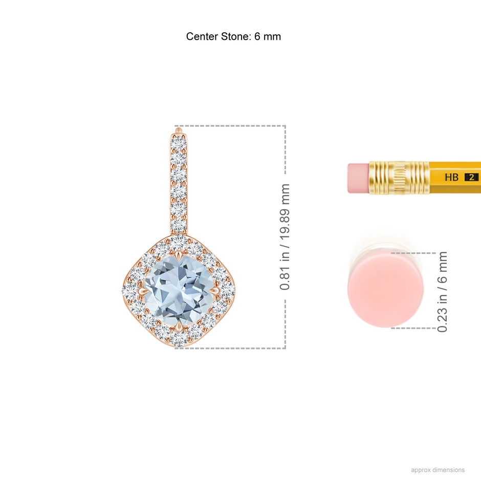 6mm A Claw-Set Aquamarine and Diamond Leverback Halo Earrings in Rose Gold ruler