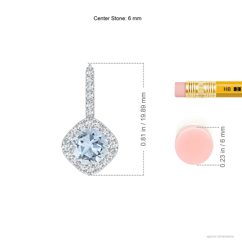 6mm A Claw-Set Aquamarine and Diamond Leverback Halo Earrings in White Gold ruler