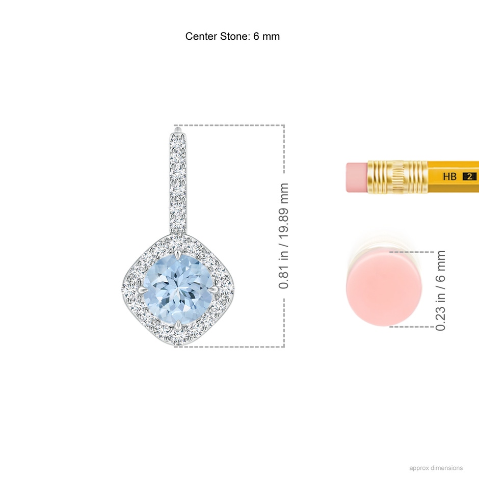 6mm AA Claw-Set Aquamarine and Diamond Leverback Halo Earrings in P950 Platinum ruler