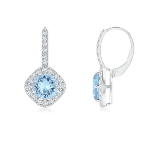 6mm AAA Claw-Set Aquamarine and Diamond Leverback Halo Earrings in White Gold