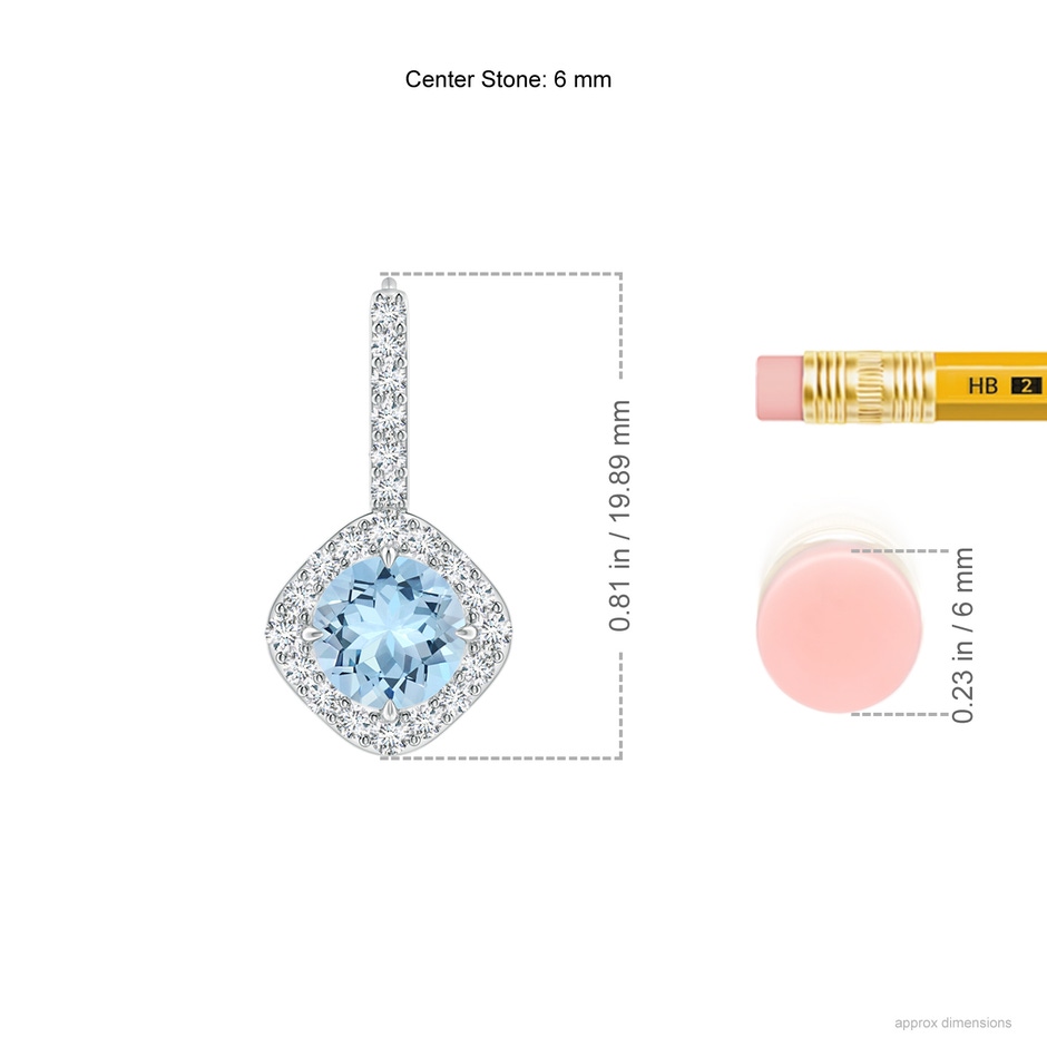 6mm AAA Claw-Set Aquamarine and Diamond Leverback Halo Earrings in White Gold ruler