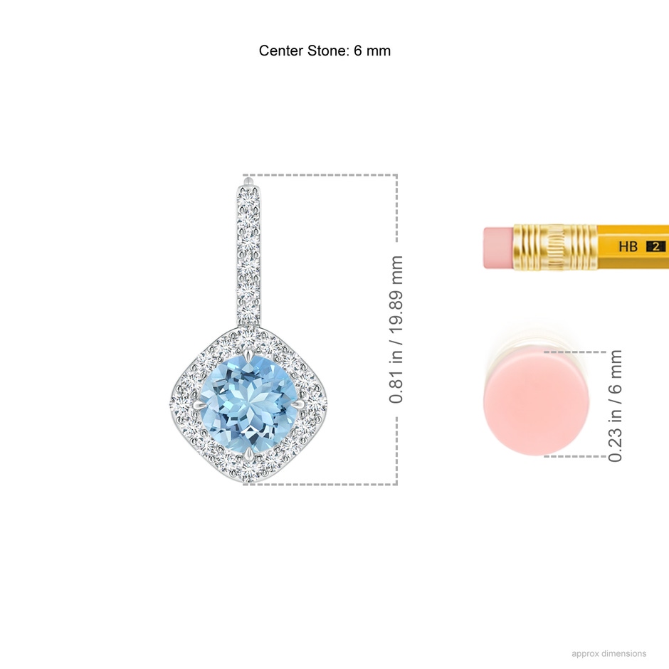 6mm AAAA Claw-Set Aquamarine and Diamond Leverback Halo Earrings in P950 Platinum ruler
