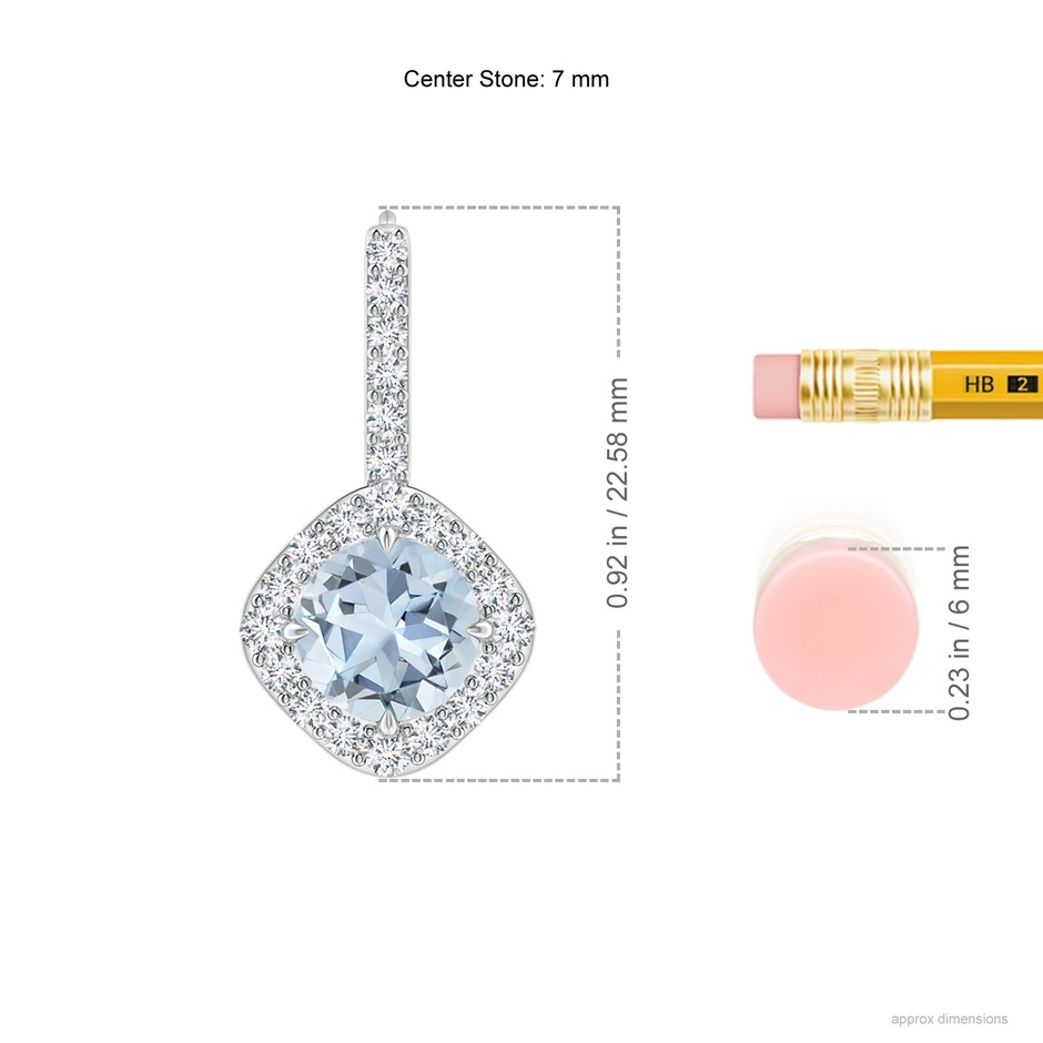 7mm A Claw-Set Aquamarine and Diamond Leverback Halo Earrings in P950 Platinum ruler