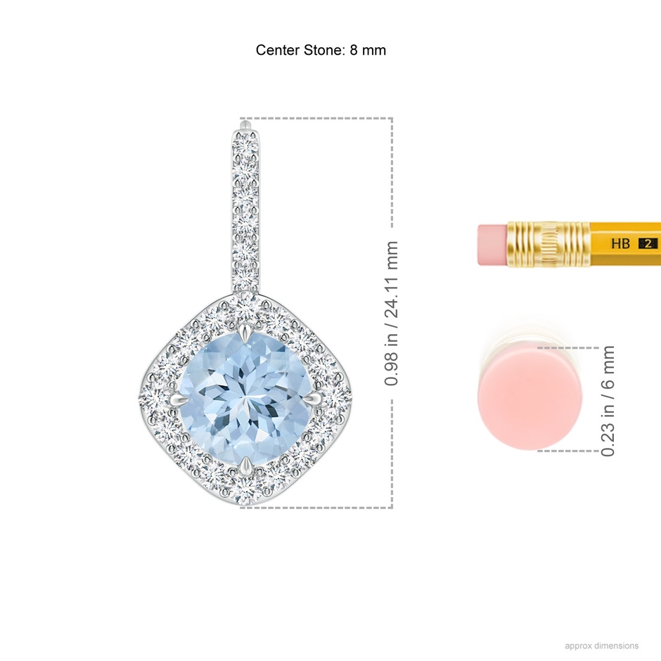 8mm AA Claw-Set Aquamarine and Diamond Leverback Halo Earrings in White Gold ruler
