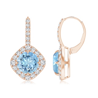 8mm AAAA Claw-Set Aquamarine and Diamond Leverback Halo Earrings in 18K Rose Gold