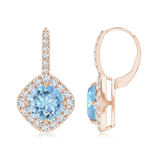 8mm AAAA Claw-Set Aquamarine and Diamond Leverback Halo Earrings in Rose Gold