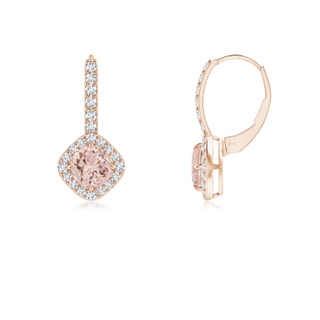 5mm AAA Claw-Set Morganite and Diamond Leverback Halo Earrings in Rose Gold