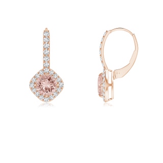 5mm AAAA Claw-Set Morganite and Diamond Leverback Halo Earrings in Rose Gold