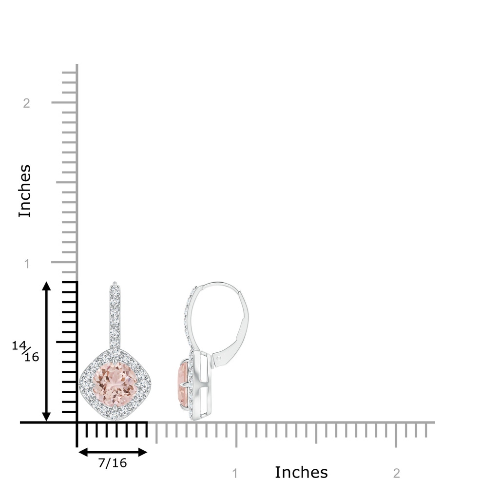 7mm AAA Claw-Set Morganite and Diamond Leverback Halo Earrings in White Gold Ruler