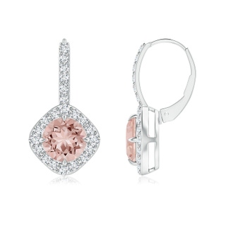 7mm AAAA Claw-Set Morganite and Diamond Leverback Halo Earrings in P950 Platinum