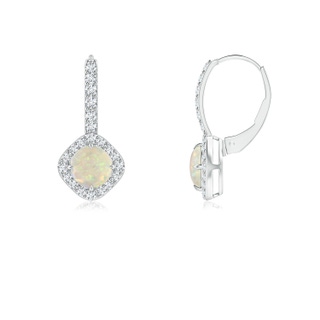 5mm AAA Claw-Set Cabochon Opal and Diamond Leverback Halo Earrings in White Gold