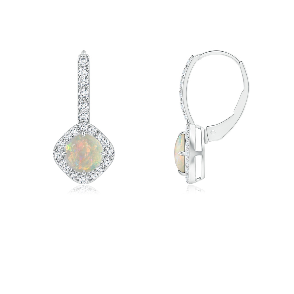 5mm AAAA Claw-Set Cabochon Opal and Diamond Leverback Halo Earrings in P950 Platinum