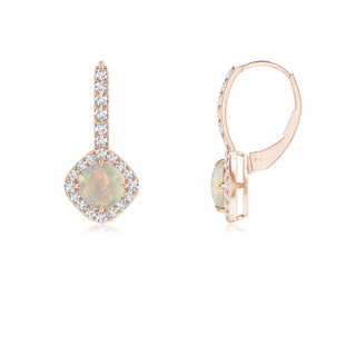 5mm AAAA Claw-Set Cabochon Opal and Diamond Leverback Halo Earrings in Rose Gold