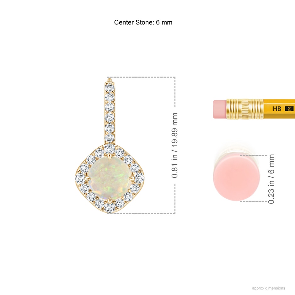 6mm AAA Claw-Set Cabochon Opal and Diamond Leverback Halo Earrings in Yellow Gold Ruler
