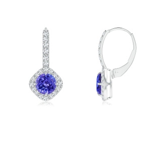 5mm AAAA Claw-Set Tanzanite and Diamond Leverback Halo Earrings in White Gold