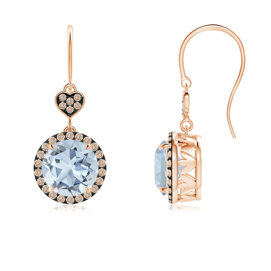 7mm A Claw-Set Aquamarine Dangle Earrings with Coffee Diamonds in Rose Gold 