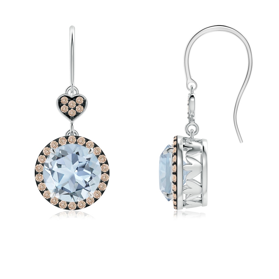 7mm A Claw-Set Aquamarine Dangle Earrings with Coffee Diamonds in White Gold 