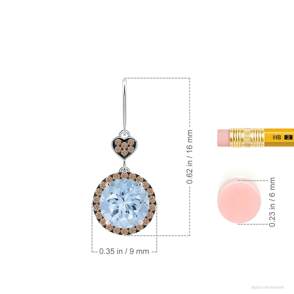 7mm AA Claw-Set Aquamarine Dangle Earrings with Coffee Diamonds in P950 Platinum ruler