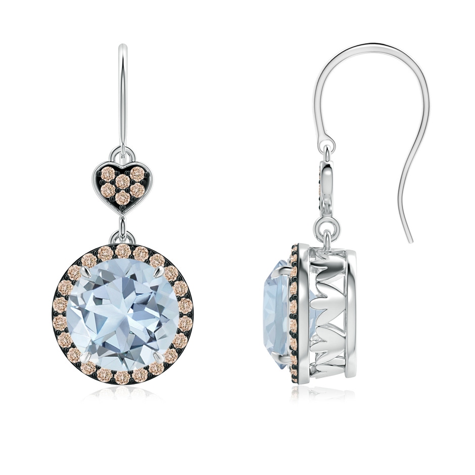 8mm A Claw-Set Aquamarine Dangle Earrings with Coffee Diamonds in P950 Platinum 