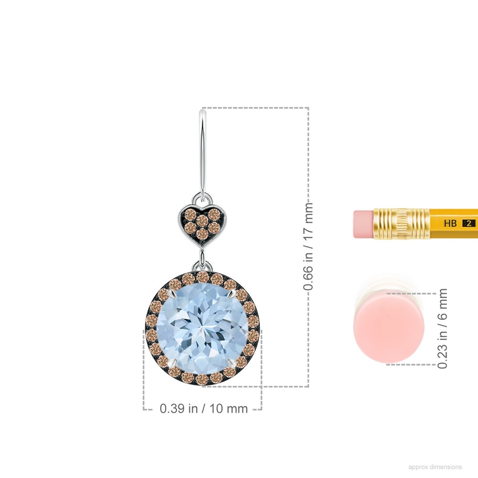 8mm AA Claw-Set Aquamarine Dangle Earrings with Coffee Diamonds in P950 Platinum ruler