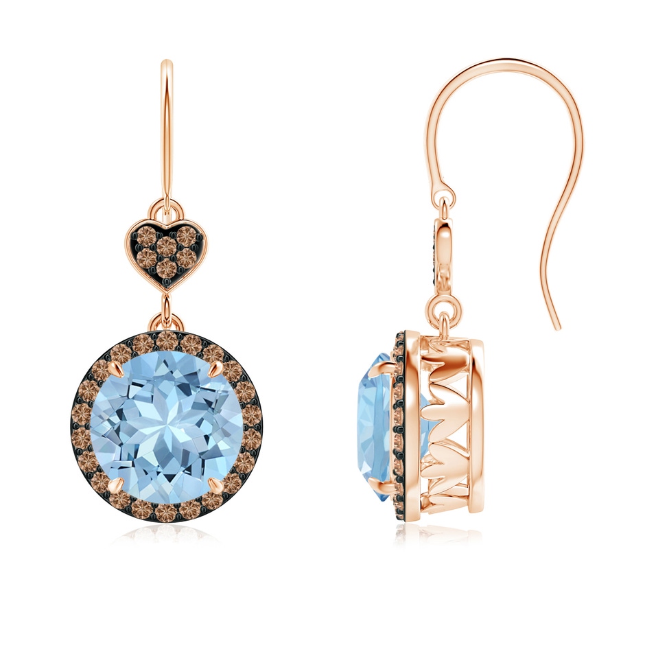 8mm AAA Claw-Set Aquamarine Dangle Earrings with Coffee Diamonds in Rose Gold 