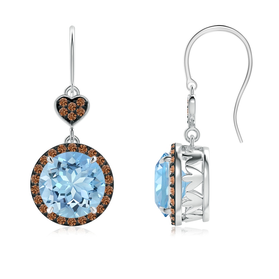 8mm AAAA Claw-Set Aquamarine Dangle Earrings with Coffee Diamonds in P950 Platinum 