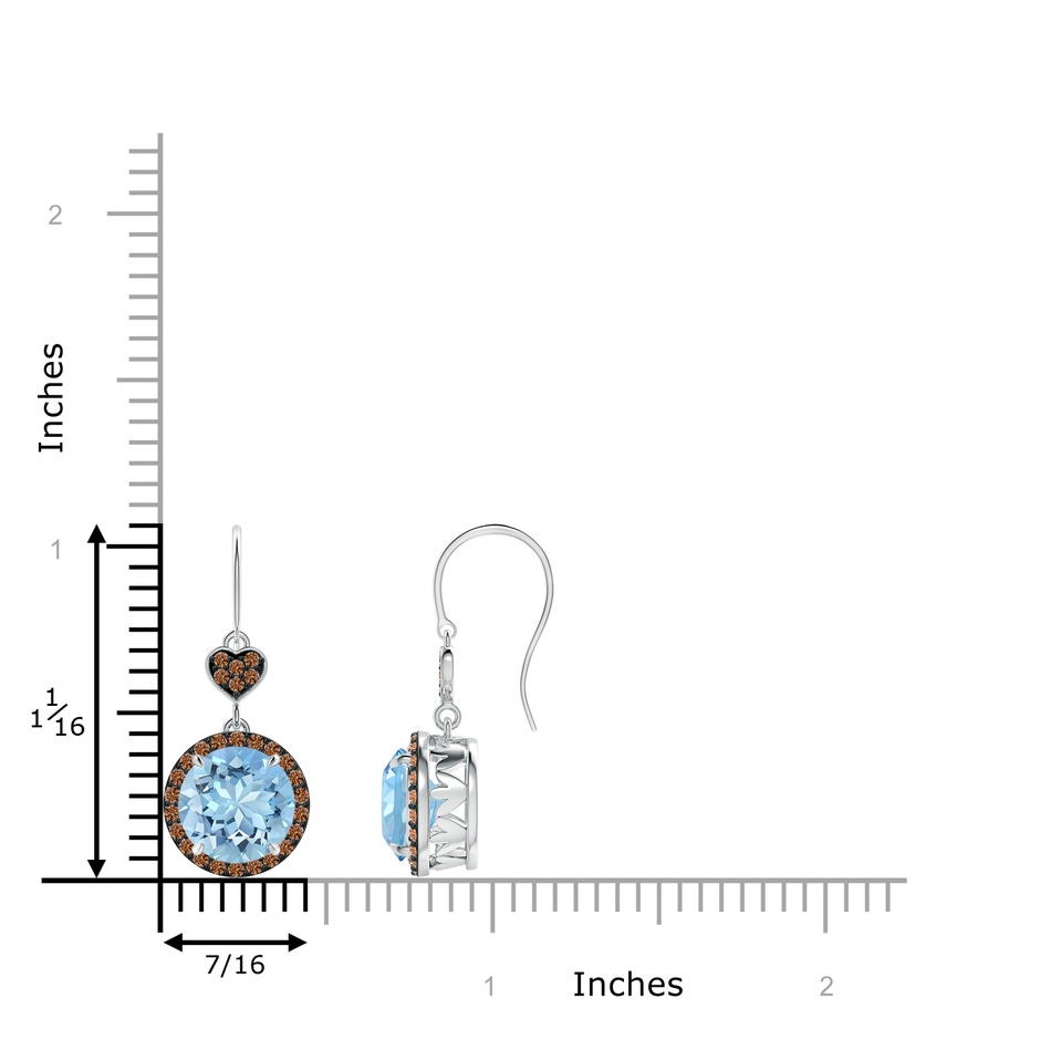 8mm AAAA Claw-Set Aquamarine Dangle Earrings with Coffee Diamonds in P950 Platinum ruler