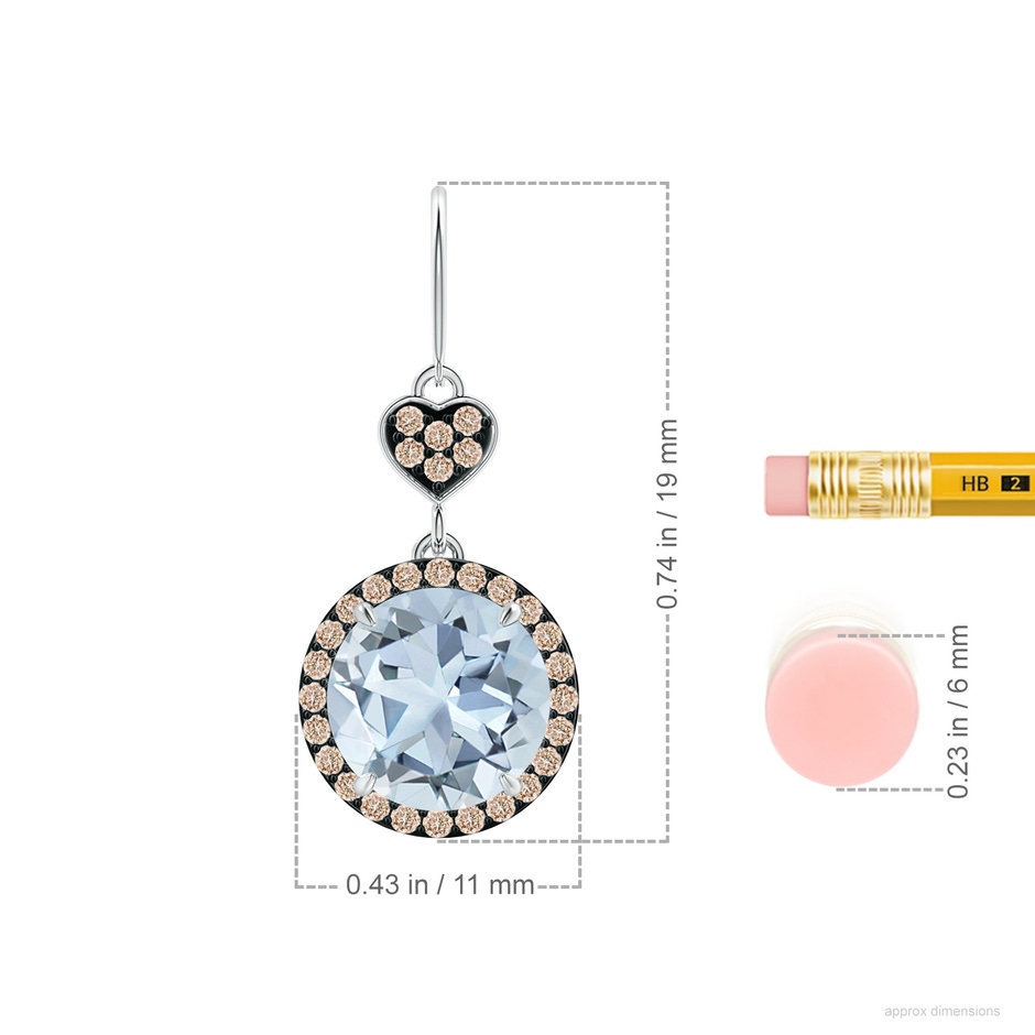 9mm A Claw-Set Aquamarine Dangle Earrings with Coffee Diamonds in White Gold ruler