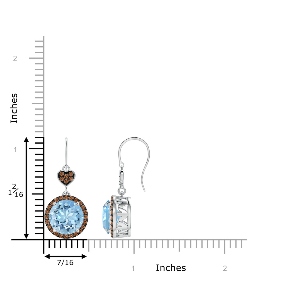 9mm AAAA Claw-Set Aquamarine Dangle Earrings with Coffee Diamonds in P950 Platinum ruler
