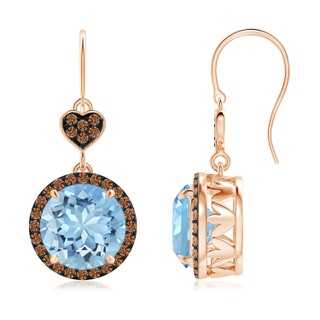 9mm AAAA Claw-Set Aquamarine Dangle Earrings with Coffee Diamonds in Rose Gold