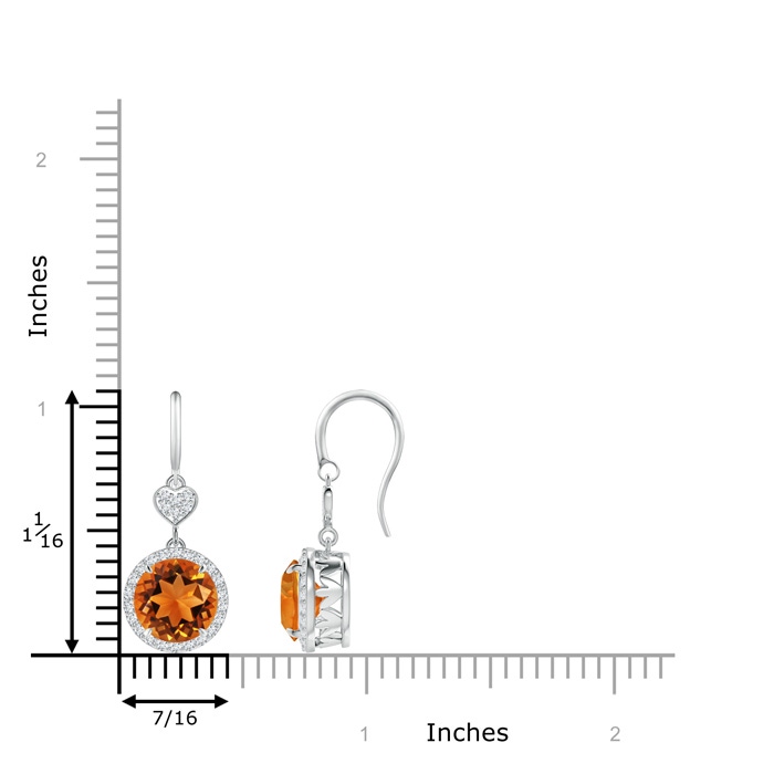 8mm AAAA Claw-Set Citrine Dangle Earrings with Diamond Heart Motif in White Gold product image