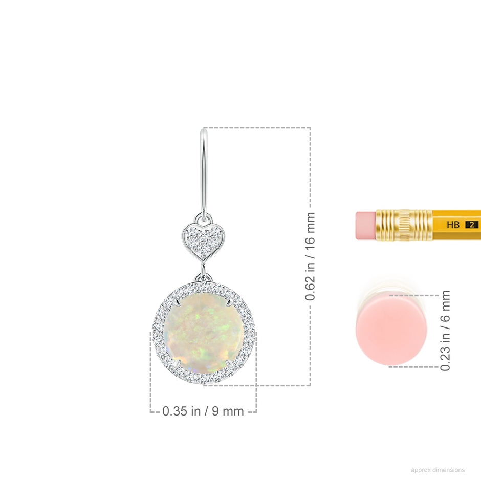 7mm AAA Claw-Set Cabochon Opal Dangle Earrings with Heart Motif in 18K White Gold ruler