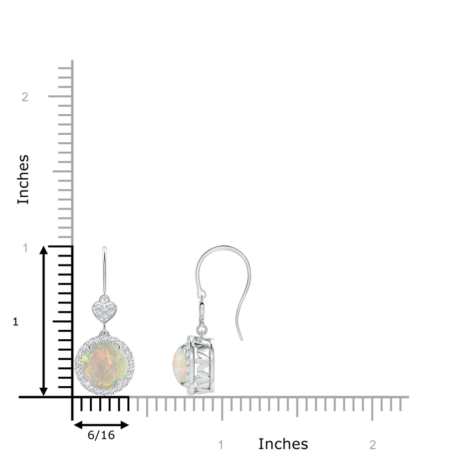 7mm AAAA Claw-Set Cabochon Opal Dangle Earrings with Heart Motif in White Gold ruler