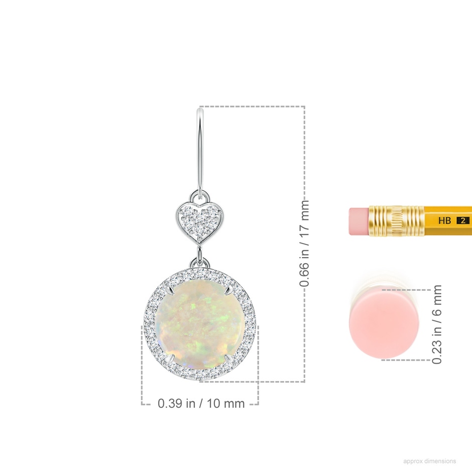 8mm AAA Claw-Set Cabochon Opal Dangle Earrings with Heart Motif in White Gold ruler