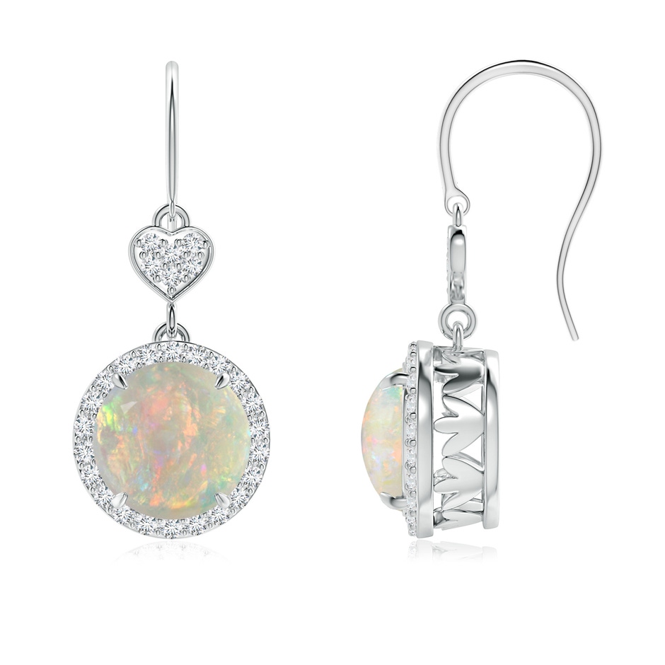 8mm AAAA Claw-Set Cabochon Opal Dangle Earrings with Heart Motif in P950 Platinum 