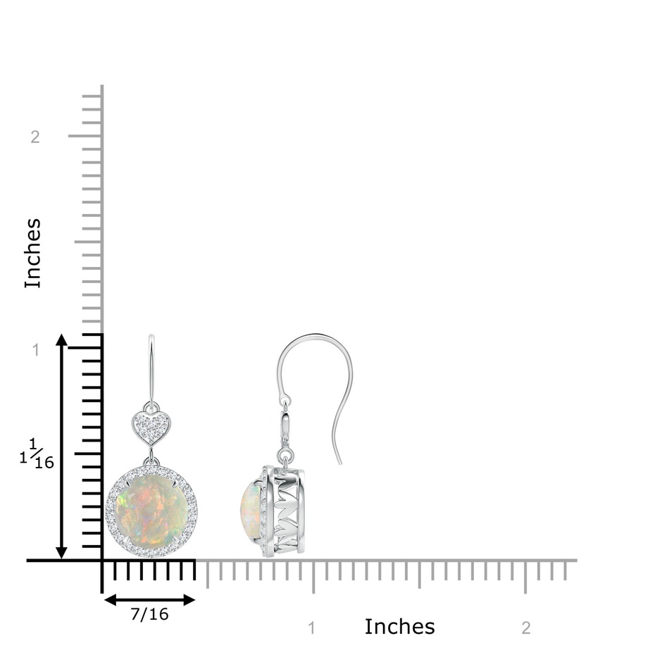 8mm AAAA Claw-Set Cabochon Opal Dangle Earrings with Heart Motif in P950 Platinum ruler
