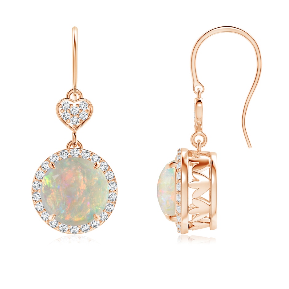 8mm AAAA Claw-Set Cabochon Opal Dangle Earrings with Heart Motif in Rose Gold 
