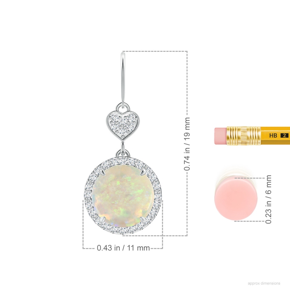 9mm AAA Claw-Set Cabochon Opal Dangle Earrings with Heart Motif in White Gold ruler