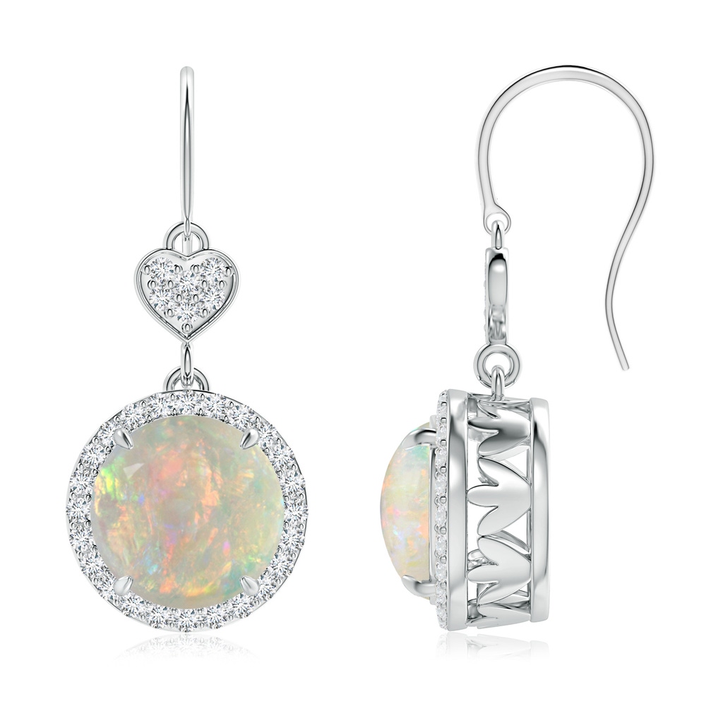 9mm AAAA Claw-Set Cabochon Opal Dangle Earrings with Heart Motif in P950 Platinum