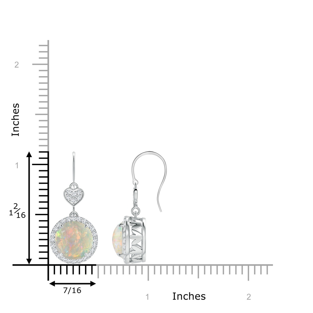 9mm AAAA Claw-Set Cabochon Opal Dangle Earrings with Heart Motif in P950 Platinum Ruler