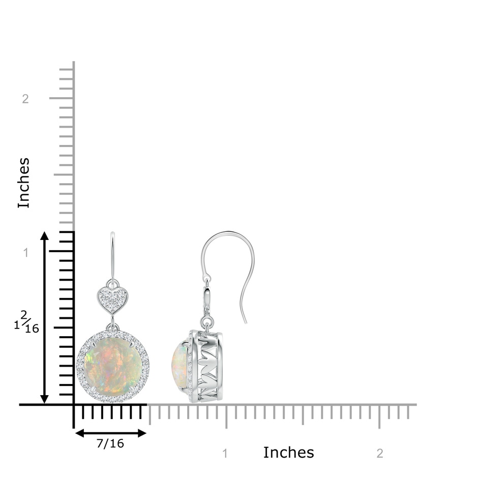 9mm AAAA Claw-Set Cabochon Opal Dangle Earrings with Heart Motif in P950 Platinum ruler