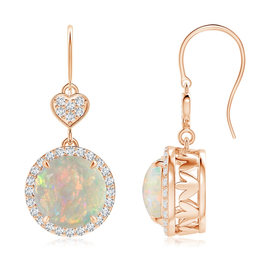 9mm AAAA Claw-Set Cabochon Opal Dangle Earrings with Heart Motif in Rose Gold 