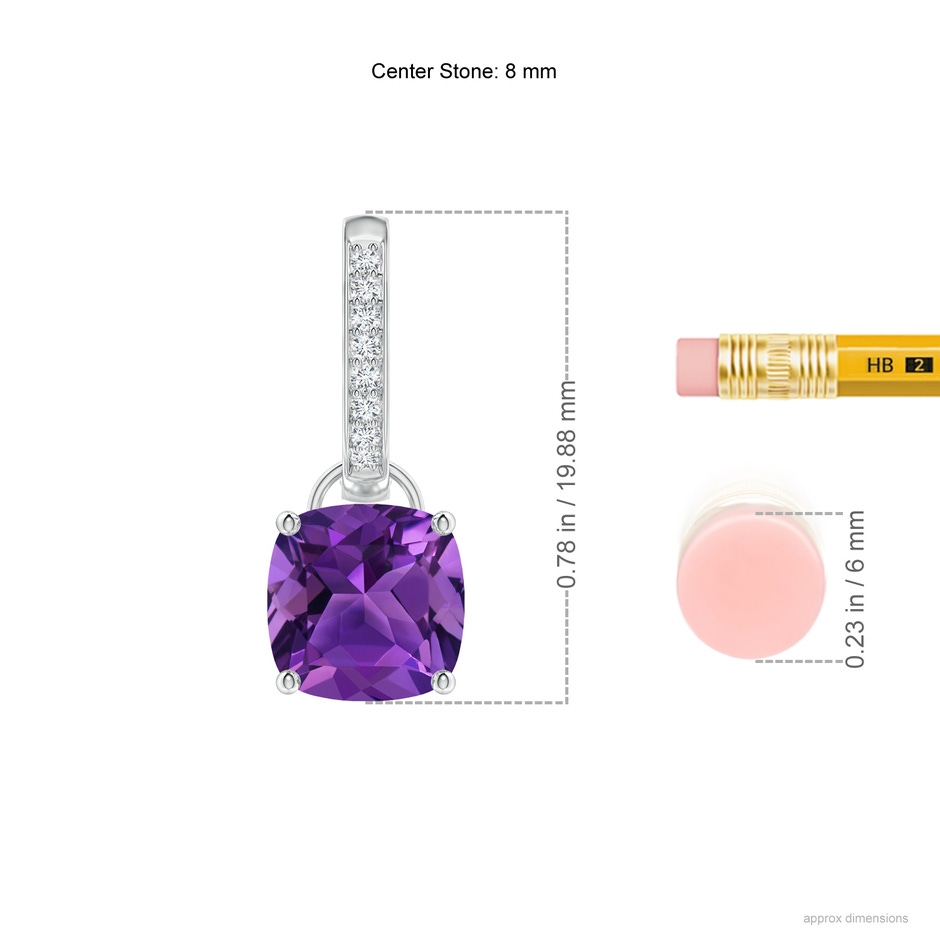 8mm AAAA Cushion Amethyst Drop Earrings with Diamond Accents in White Gold ruler