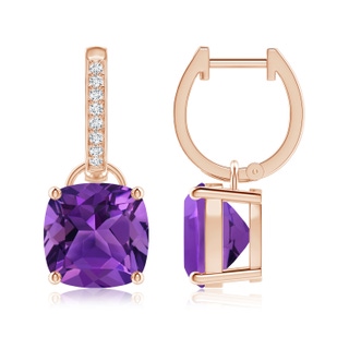 9mm AAAA Cushion Amethyst Drop Earrings with Diamond Accents in Rose Gold