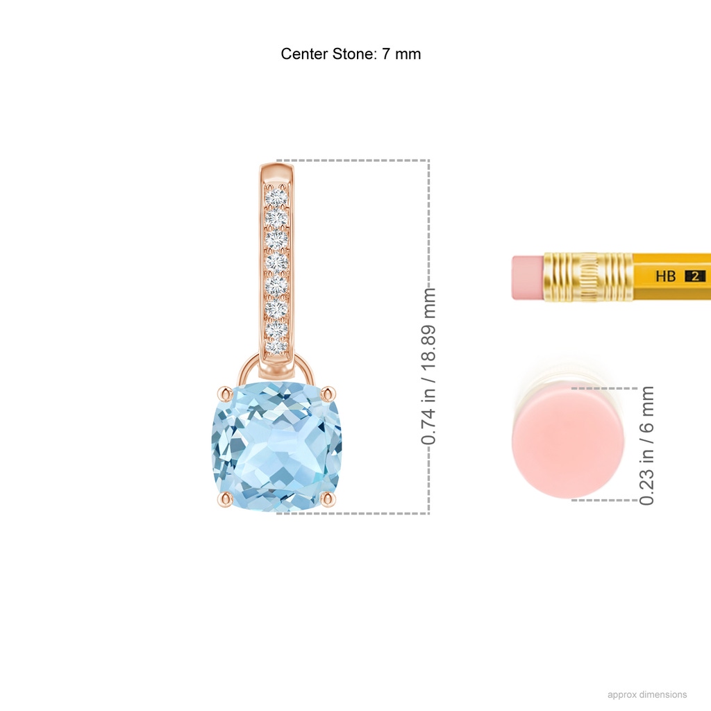 7mm AAA Cushion Aquamarine Drop Earrings with Diamond Accents in Rose Gold Ruler